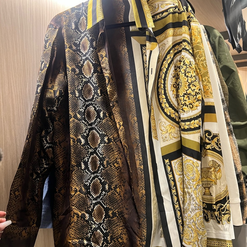 Versace Brown and Gold snake and classic patterned design shirt